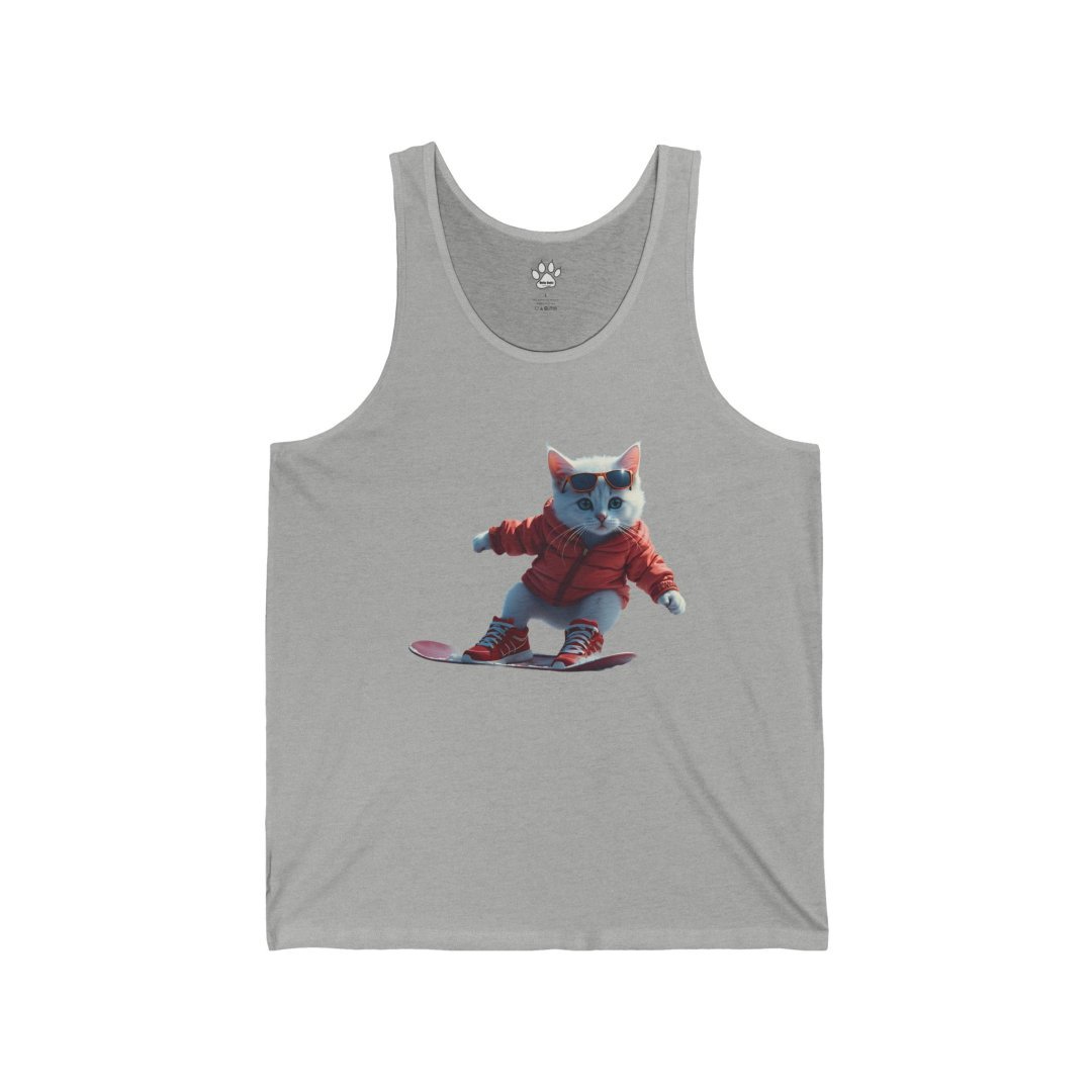 263935382833744318_2048.jpeg Cat in a red jacket snowboarding on a gray tank top.