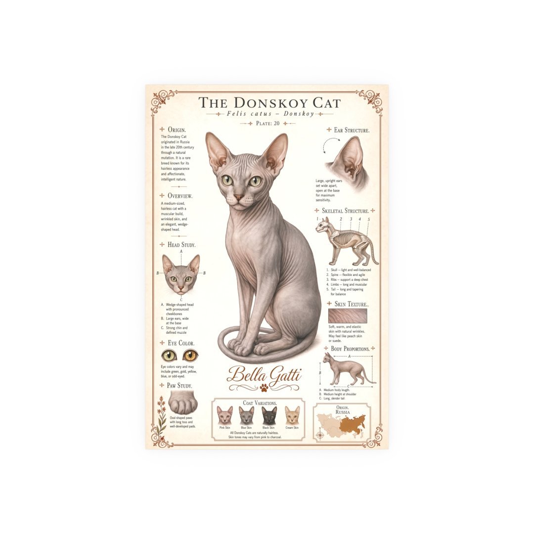 2966512327872916572_2048.jpeg Illustration of a Donskoy cat with detailed features and characteristics.
