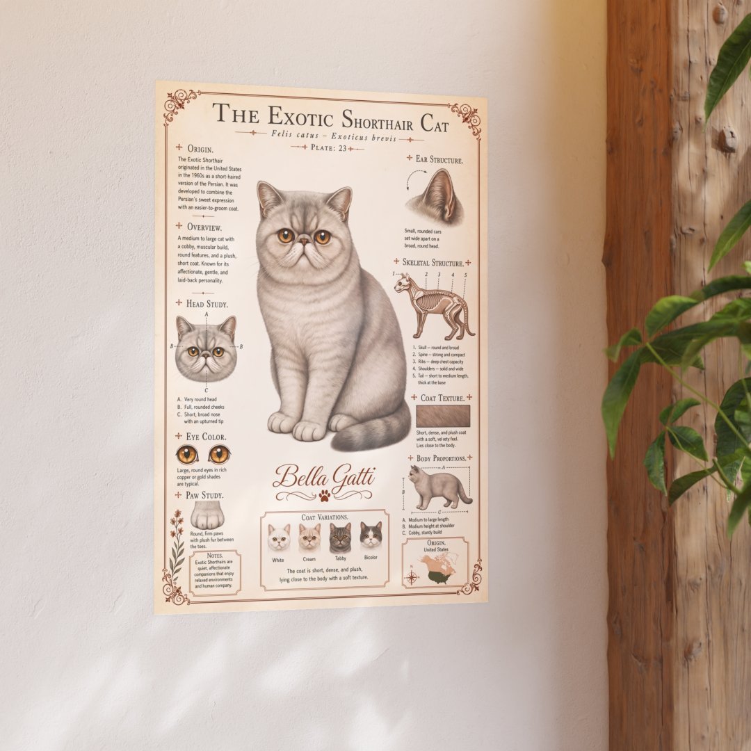 4229278517050085508_2048.jpeg Poster of the Exotic Shorthair Cat with illustrations and facts.