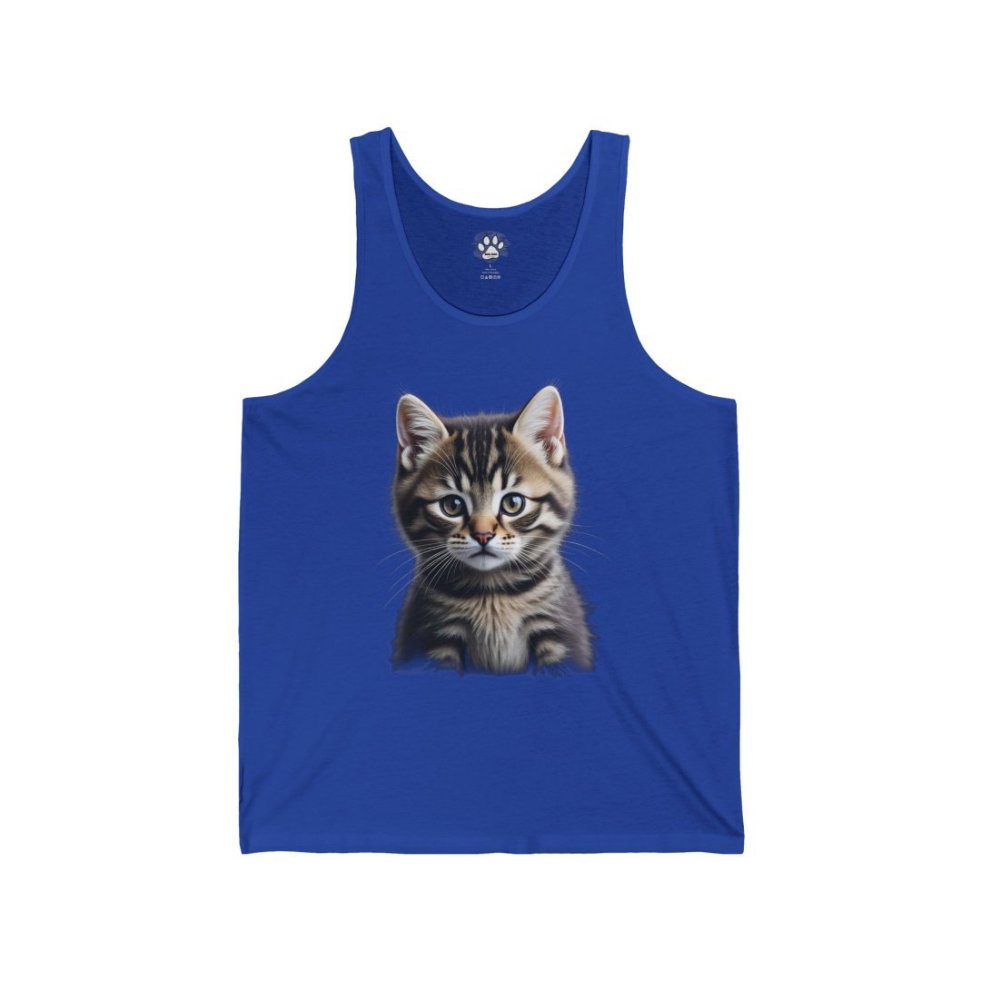 5049526509043009146_2048.jpeg Blue tank top with a cute kitten illustration on the front.