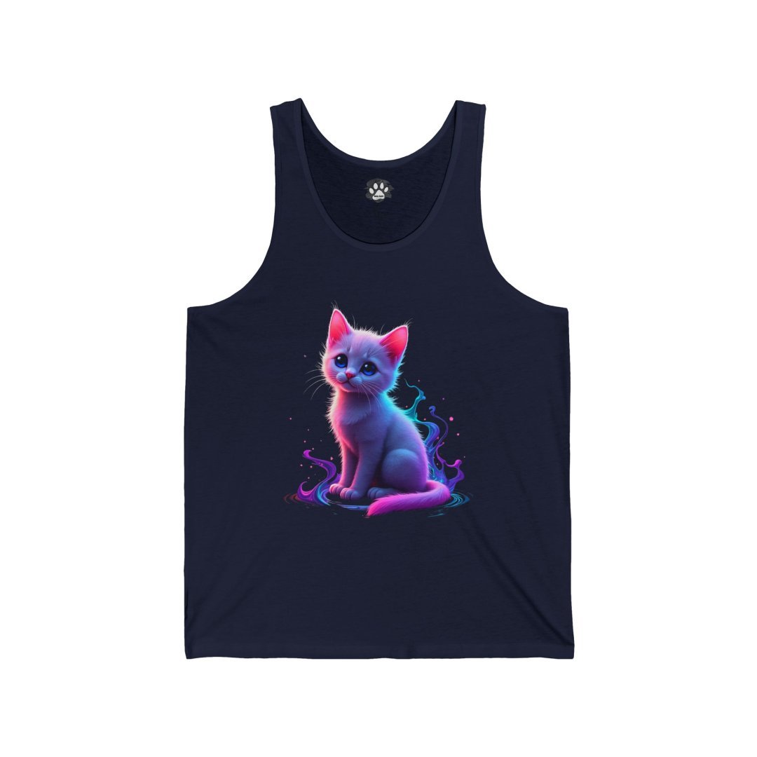 5068445042051743972_2048.jpeg Tank top with a colorful, glowing kitten design on a dark background.
