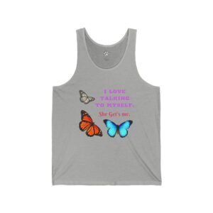 Cold Turkey Graphic Unisex Tank Top Gray tank top with colorful butterflies and text.