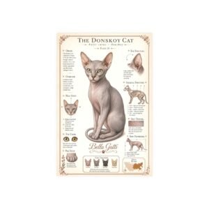 Donskoy Cat Breed Poster Illustrated guide of the Donskoy cat with detailed features.