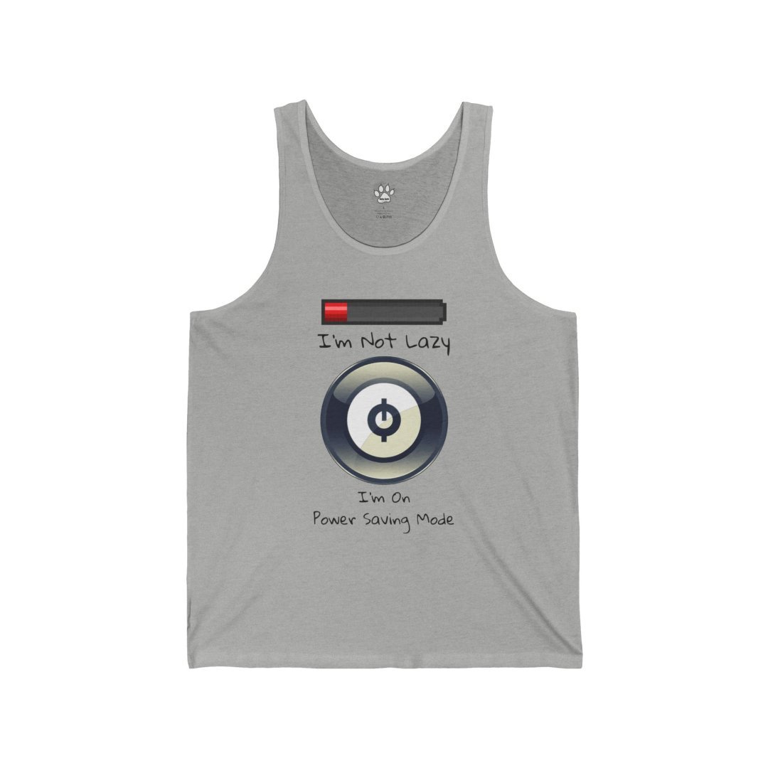 5914481982926432100_2048.jpeg Gray tank top with a humorous power-saving mode design.