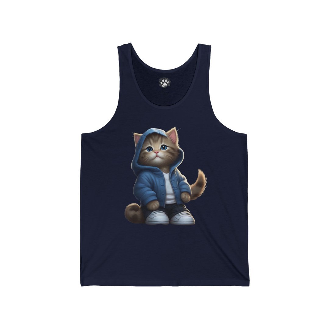 711048888995759638_2048.jpeg Tank top with cute cat in a blue hoodie and sneakers.