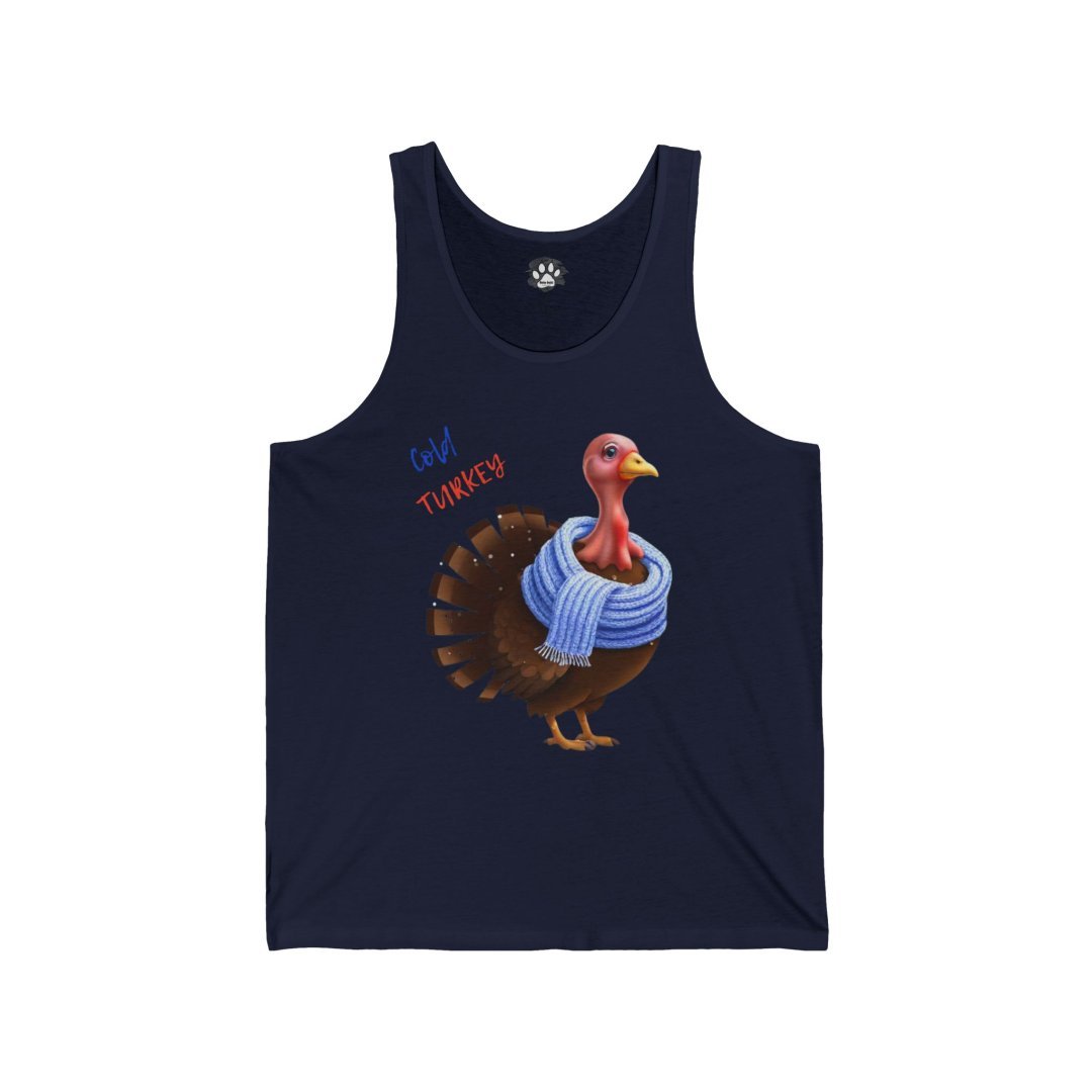 7267628409491154693_2048.jpeg Tank top with a cartoon turkey wearing a blue scarf.