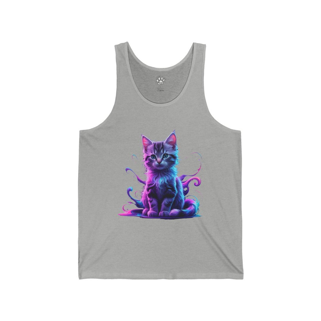 7483706093299867817_2048.jpeg Gray tank top with a colorful cat illustration.