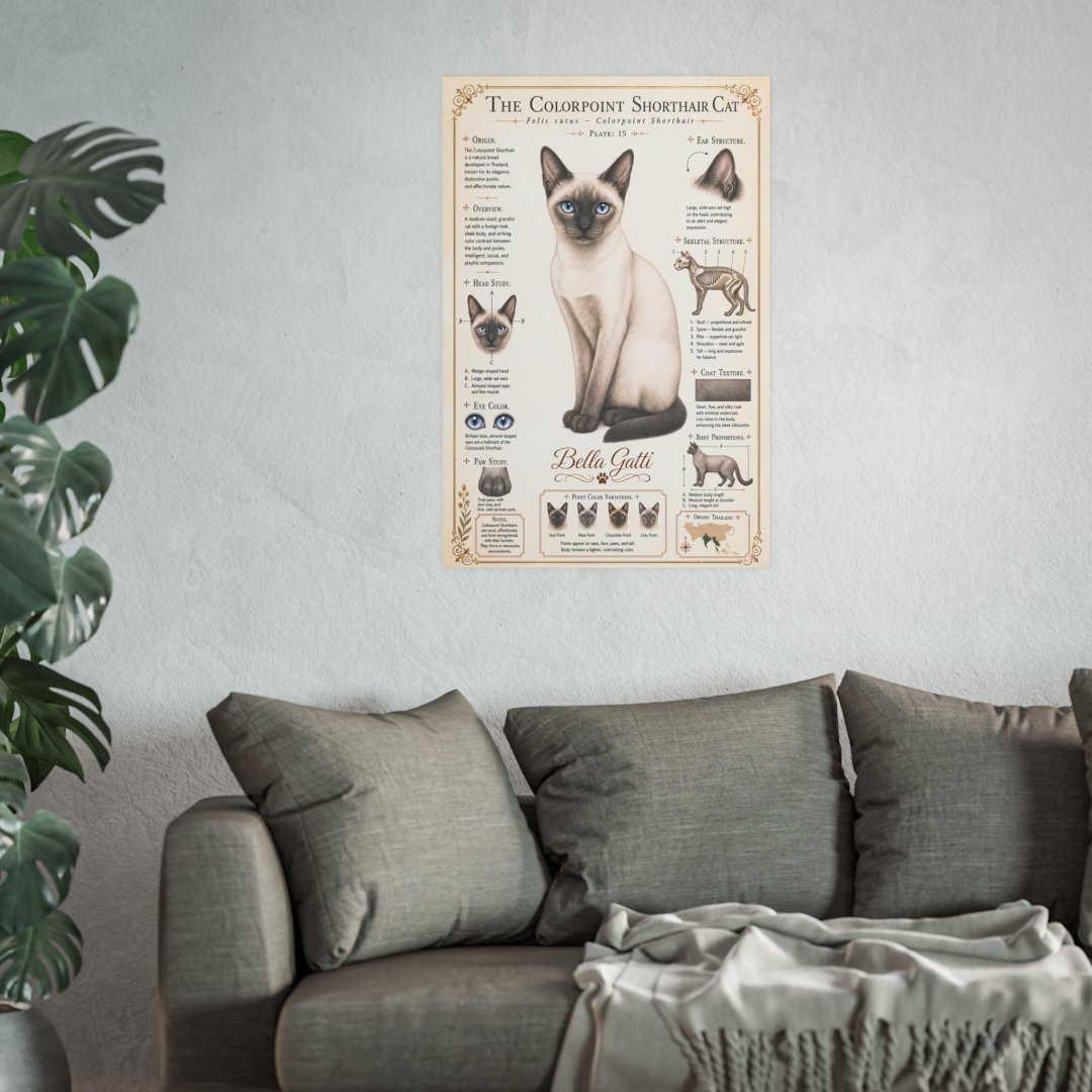 769441012054562503_2048.jpeg Poster of a Colorpoint Shorthair cat on a wall above a gray sofa.