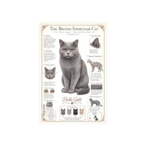 Bengal Cat Breed Poster Illustrated guide of the British Shorthair cat with detailed features.