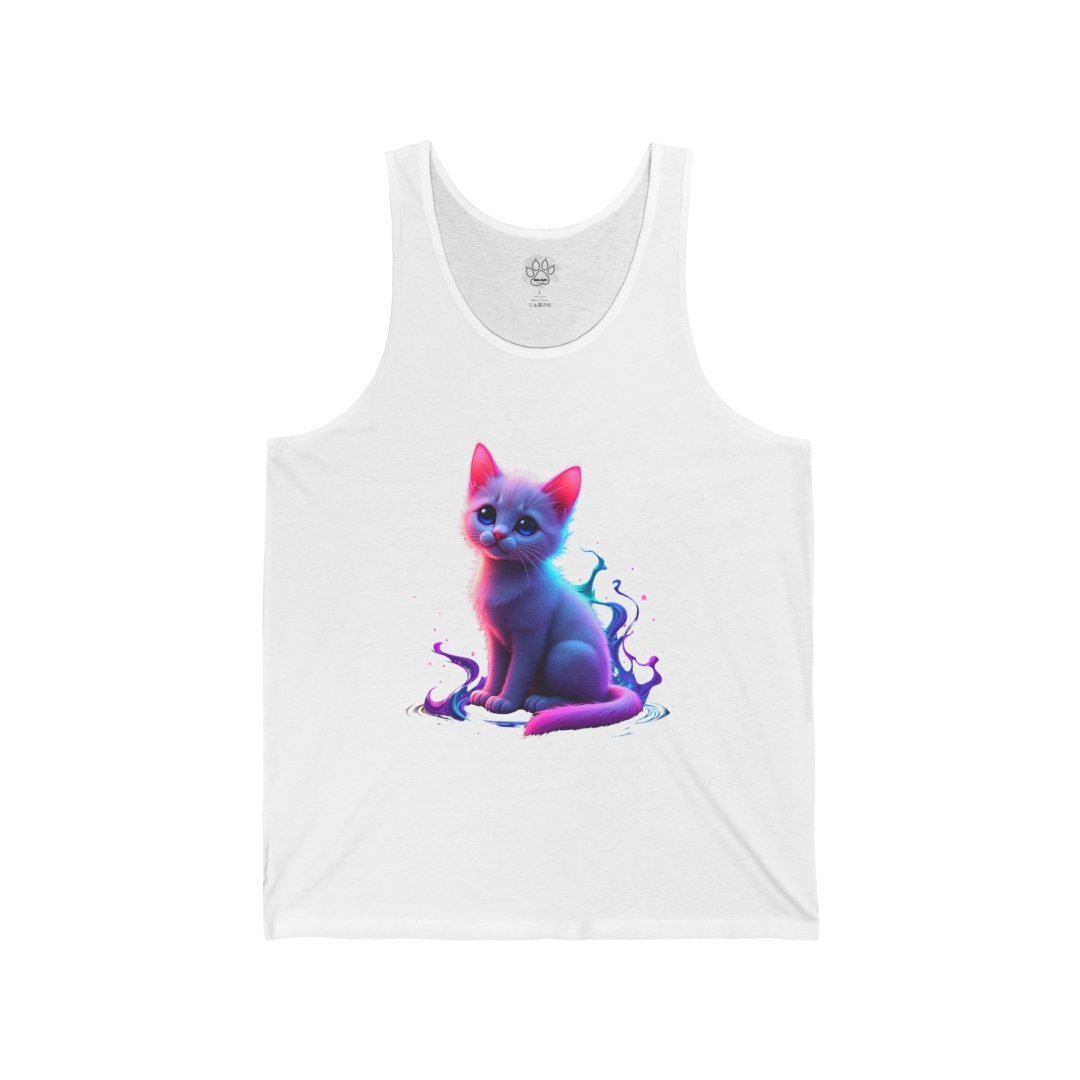 8698645701017613729_2048.jpeg White tank top with a colorful illustration of a cat.