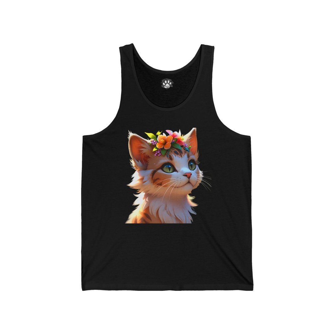 8908607313163095950_2048.jpeg Cute kitten with flower crown on black tank top.