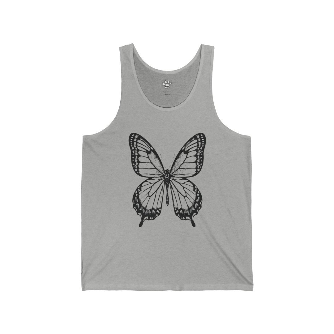 9002857077883544574_2048.jpeg Gray tank top with a black butterfly design on the front.