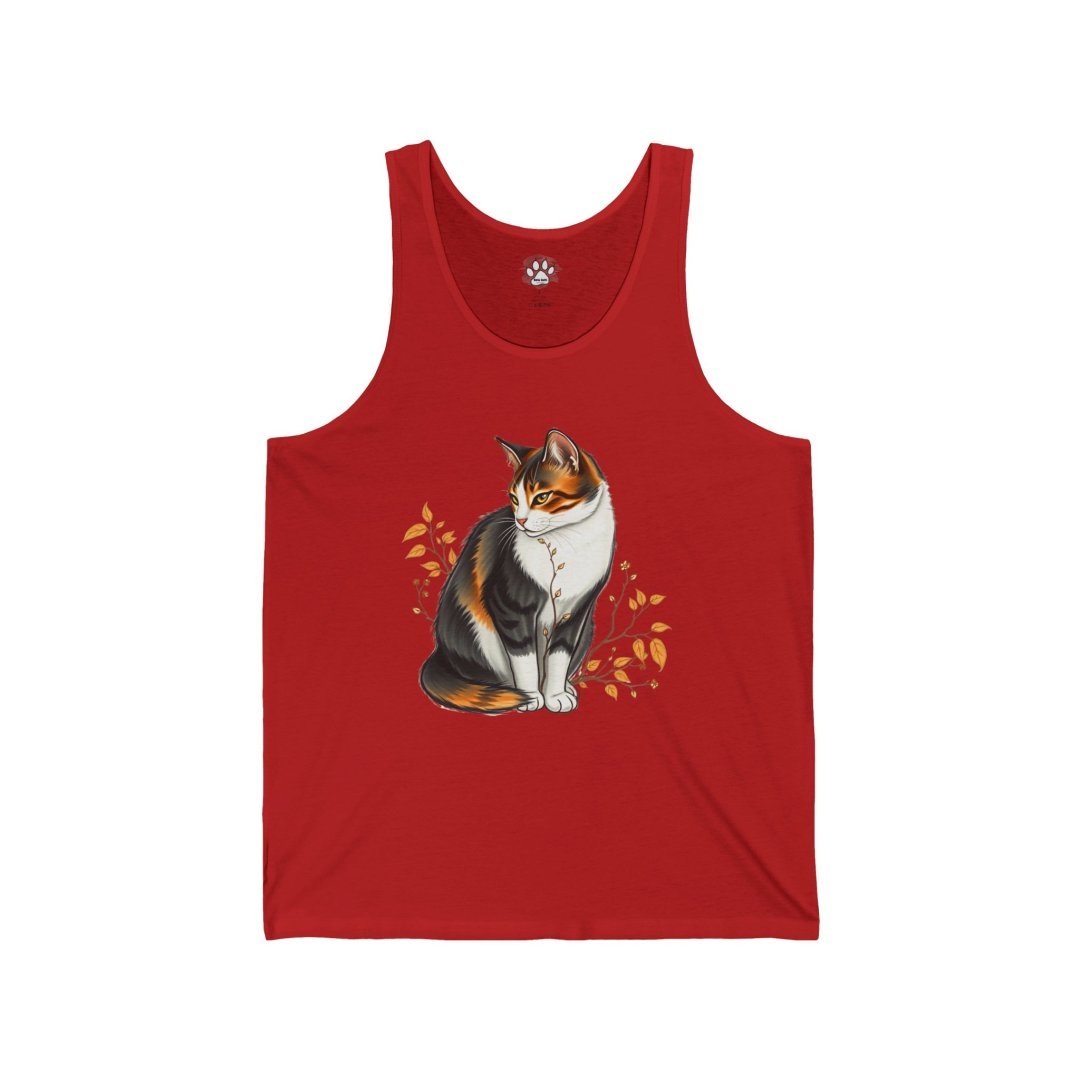 901542945828436309_2048.jpeg Red tank top with a calico cat illustration in the center.