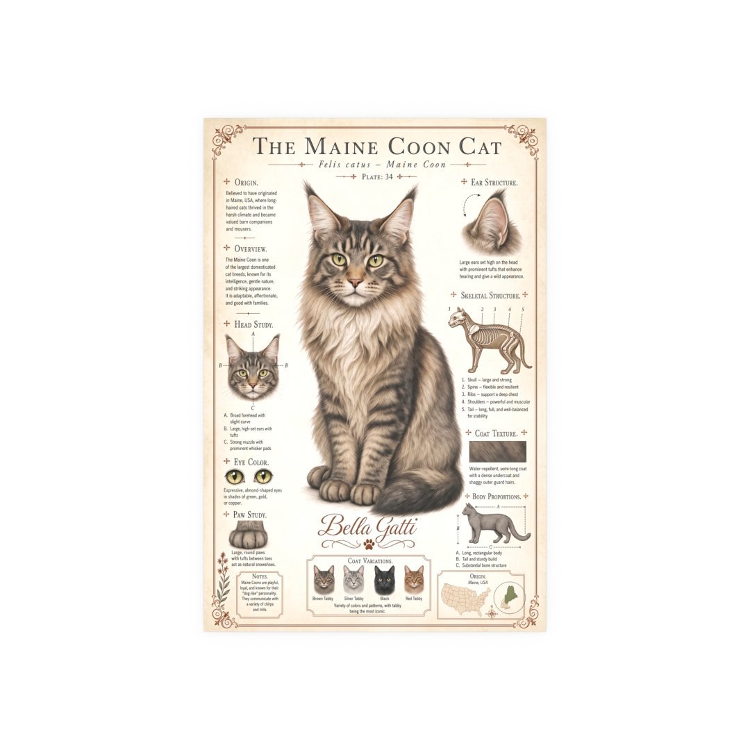 12794945972057647142_2048.jpeg Illustrated guide of a Maine Coon cat with detailed features and characteristics.