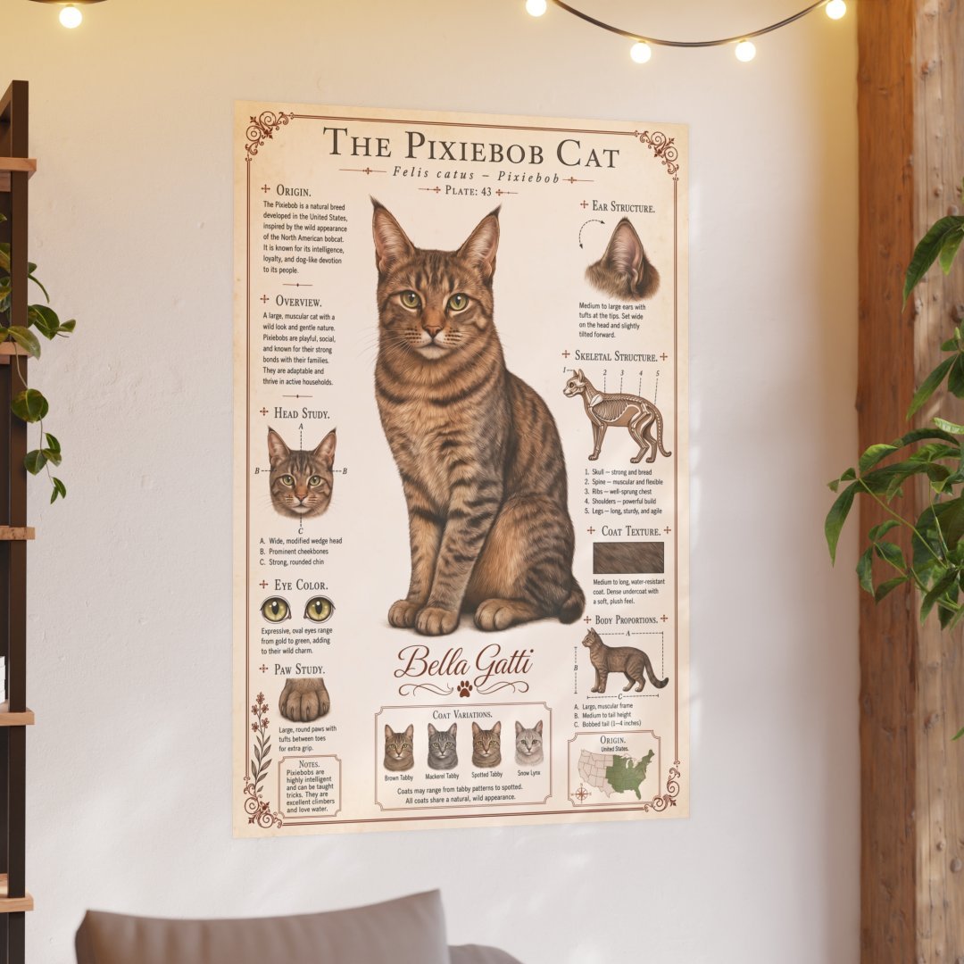 9607433614271822917_2048.jpeg Poster of a Pixiebob cat with detailed information and illustrations.